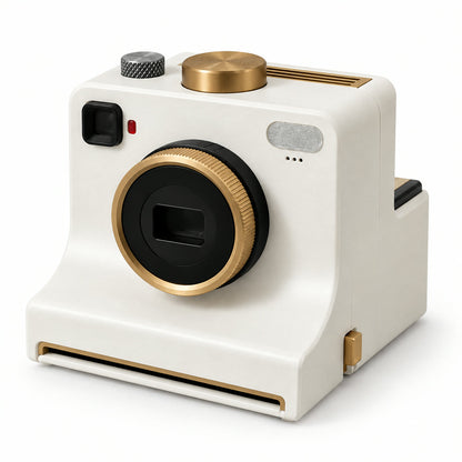 CoffeePrinter stencil coffee printer shaped like a retro instant camera