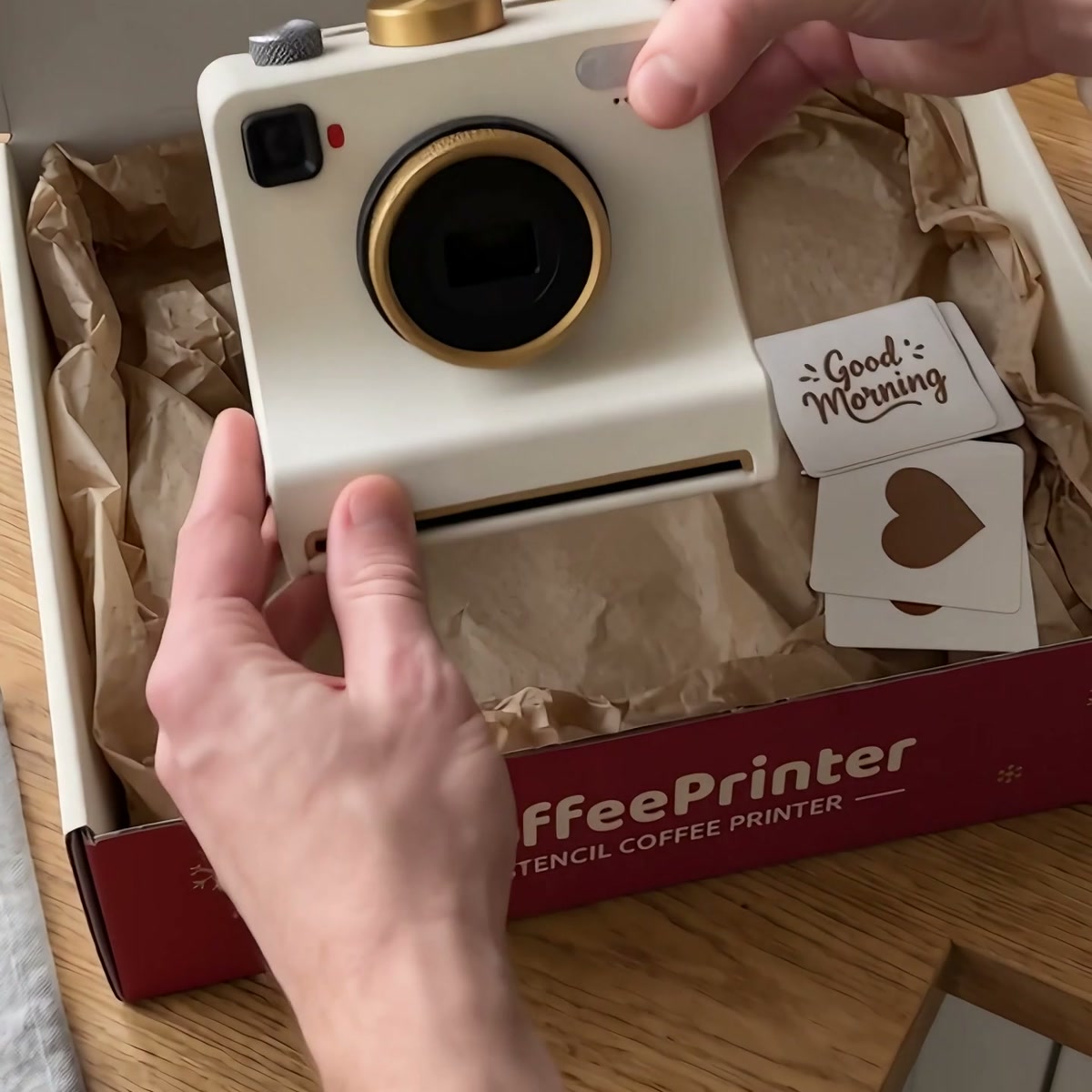 Unboxing CoffeePrinter with stencil cards
